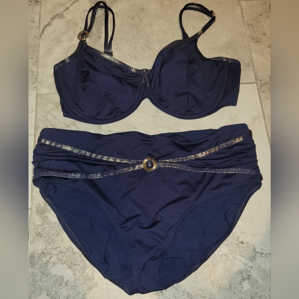Prima‎ Donna Bikini Gold Blue Top 42F Bottom 22 US